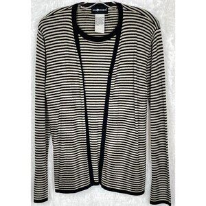 Sag Harbor Medium Long Sleeve One Piece Layered Look Top Tan Black Stripes